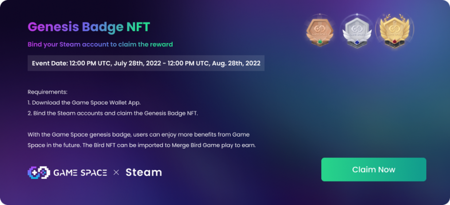 Game Space will AirDrop Genesis Badge NFTs for One Billion Steam Users