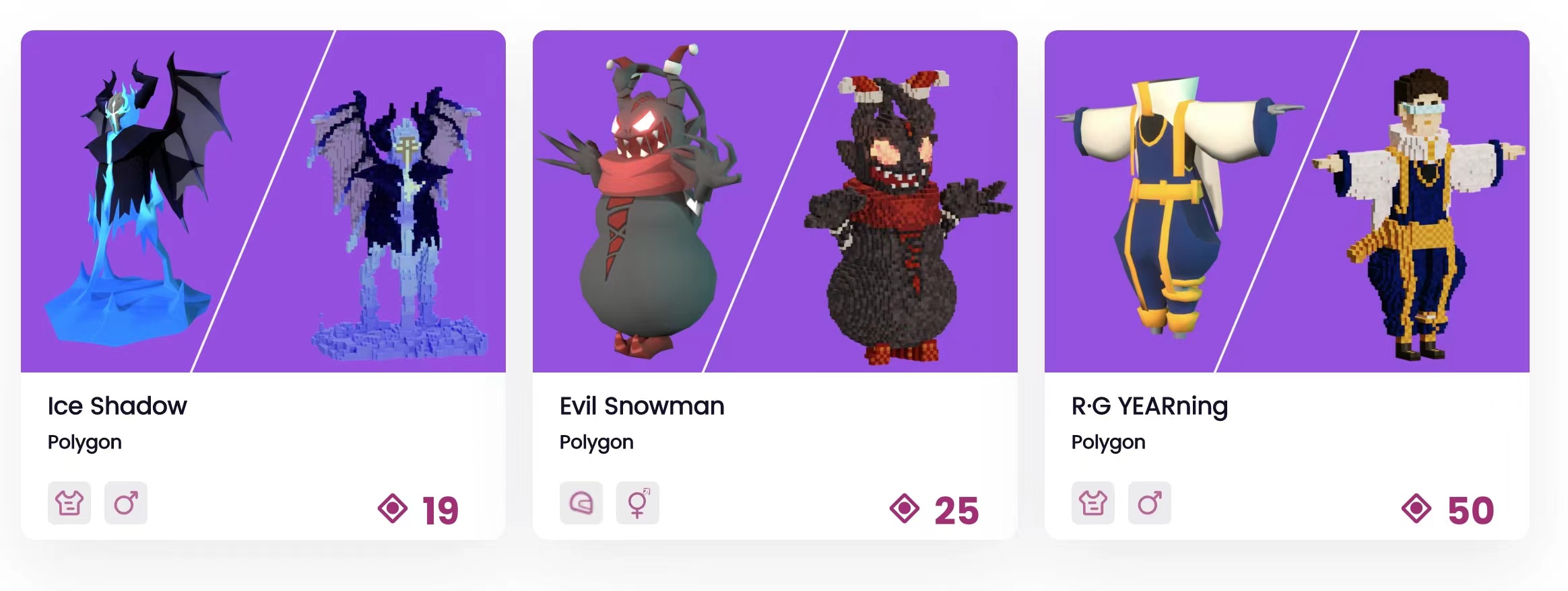 DigiFun&rsquo;s metaverse apparel in Decentraland (left) and CryptoVoxel (right) in different forms