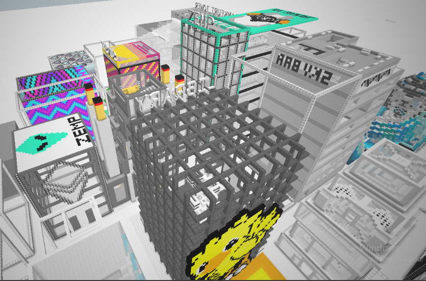 The famous &ldquo;Frankfurt&rdquo; neighborhood in Crypto Voxels, where many creative buildings are located