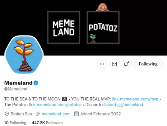 Memeland Twitter 主页