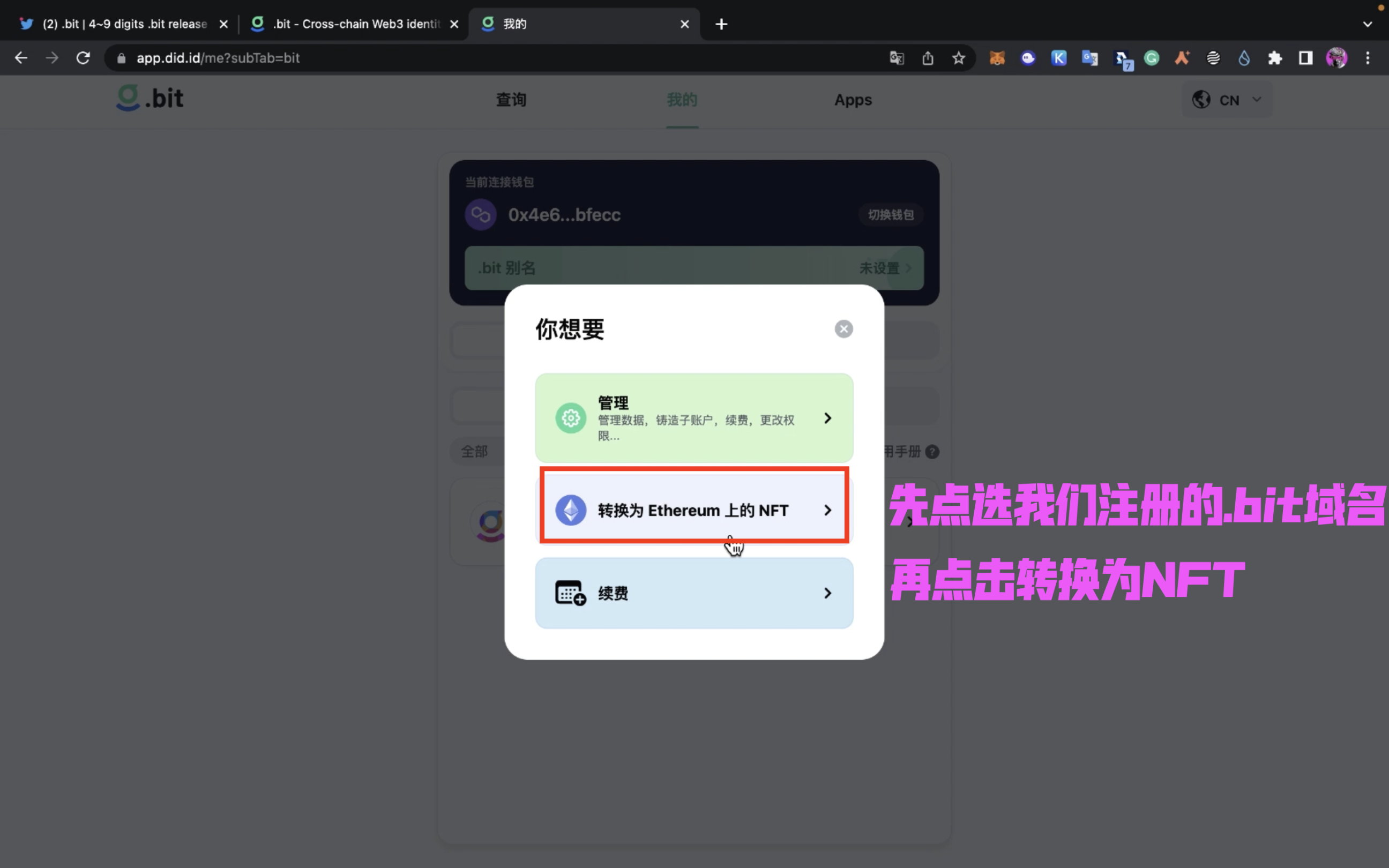 把.bit 转化成 NFT 就可以在 OpenSea Element 等 NFT 平台挂单出售了