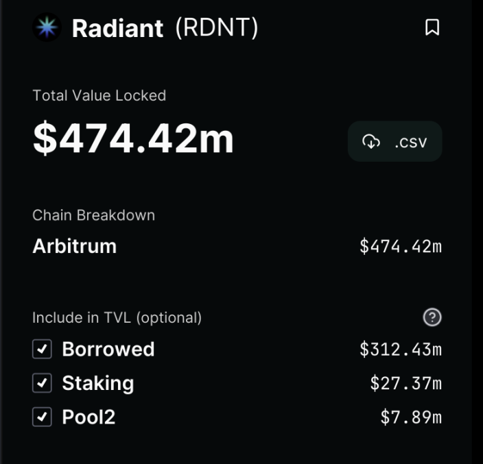 RDNT 的 TVL