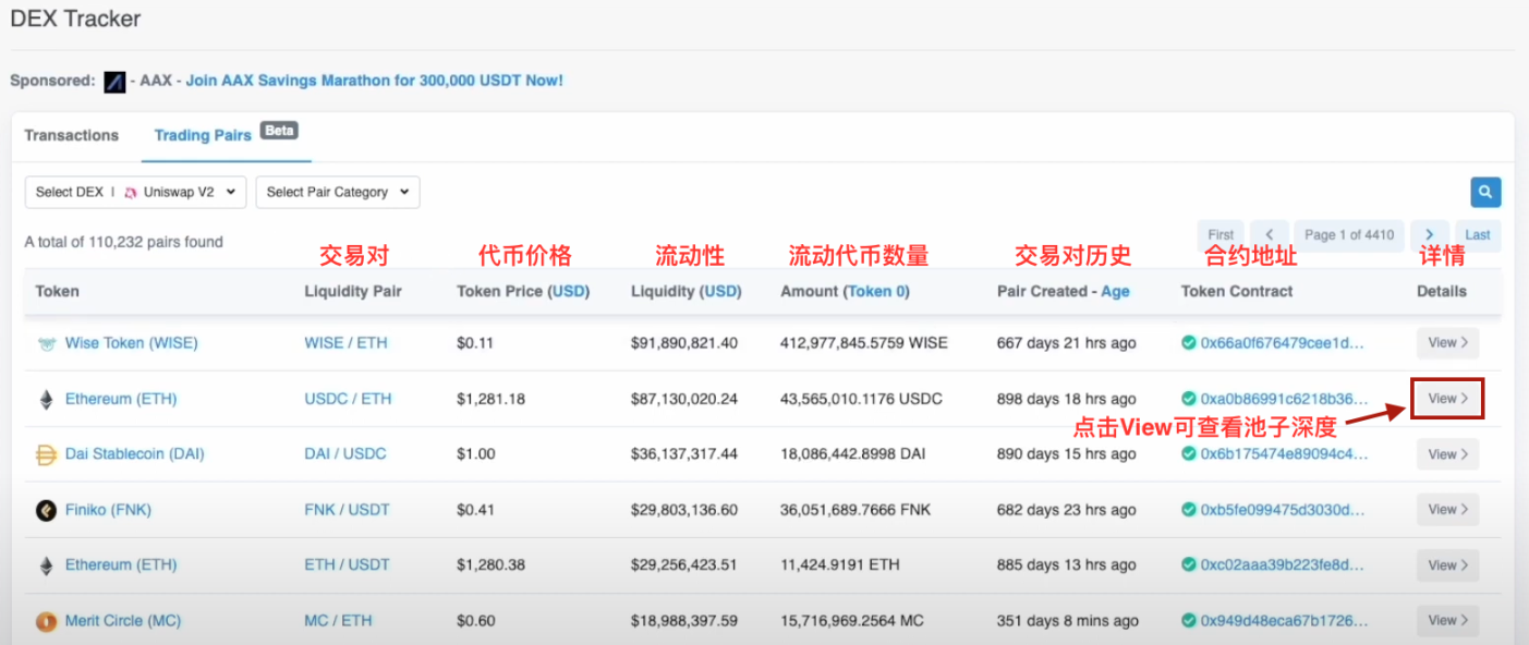 DEX 上交易对信息