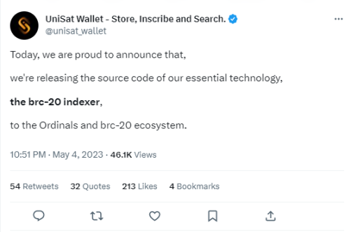 图 4 UniSat 公布 BRC20 索引器源代码