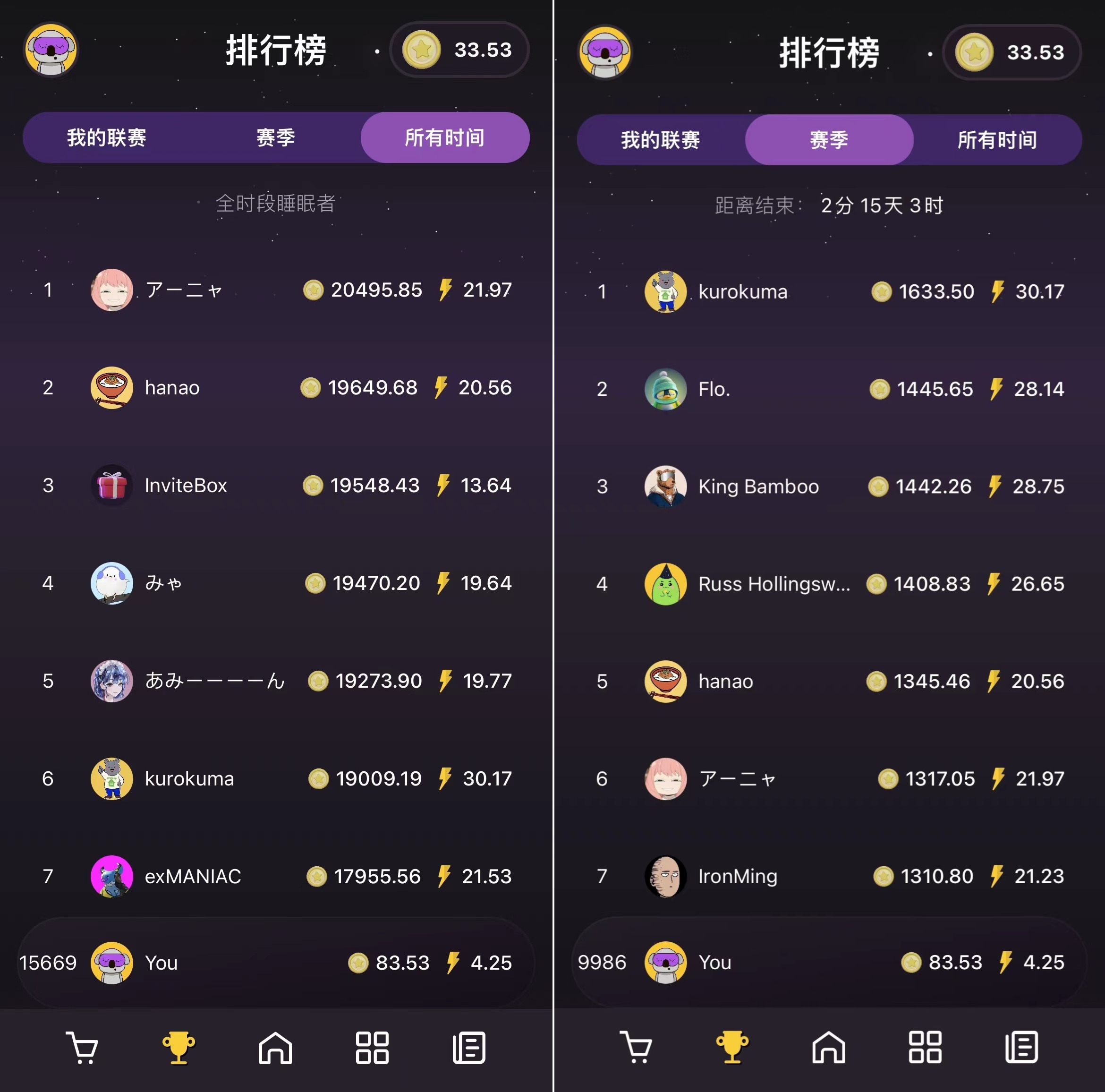 Sleepagotchi 游戏中的联赛