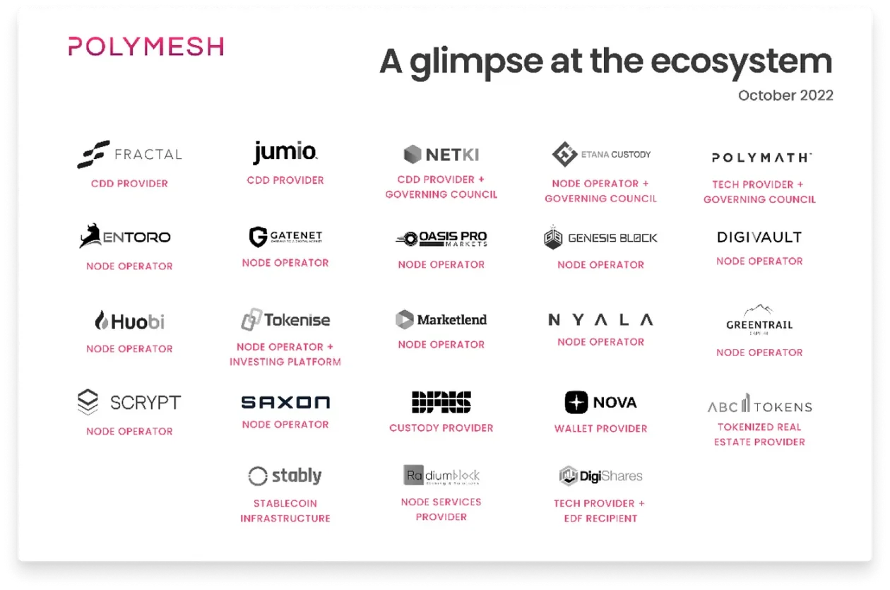 Polymesh ecosystem landscape in October 2022