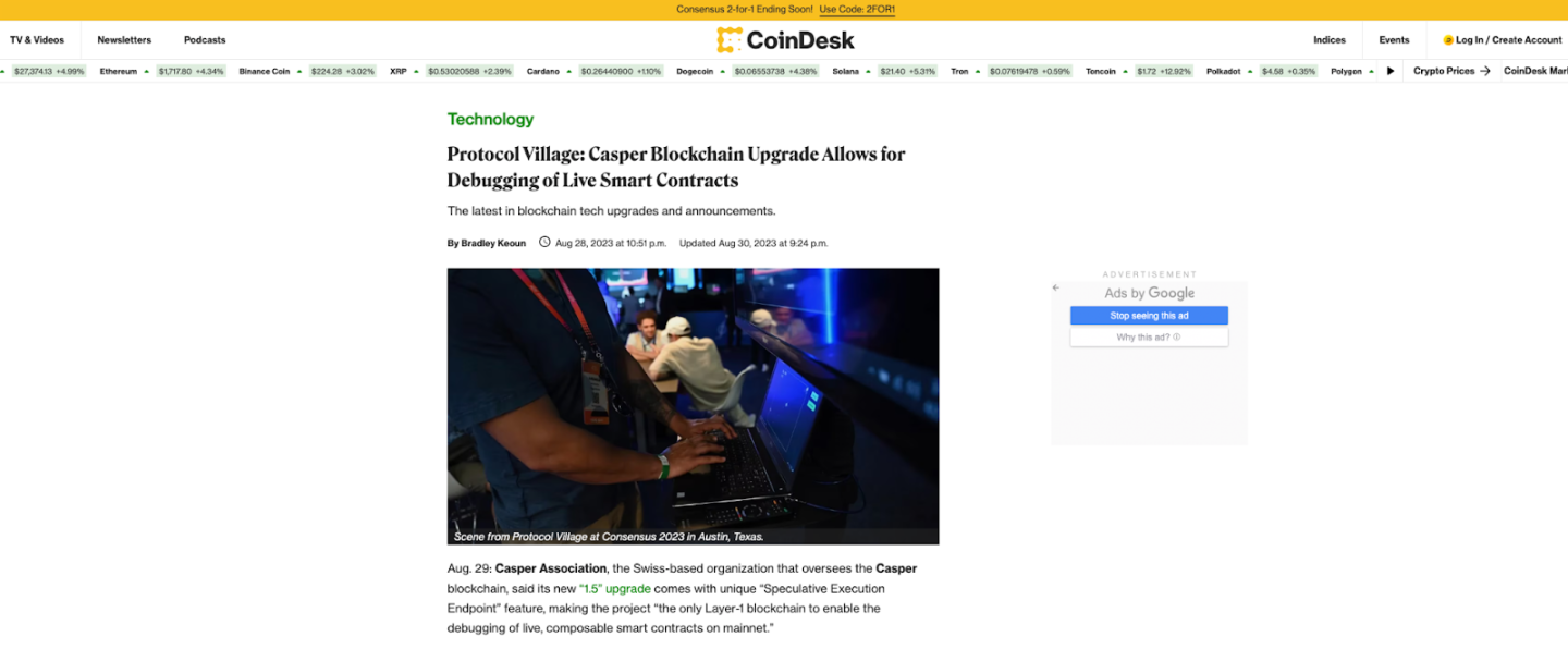 Casper Network 1.5 版本协议成功升级成为第一个支持源生智能合约调试的Layer1 网络- Foresight News