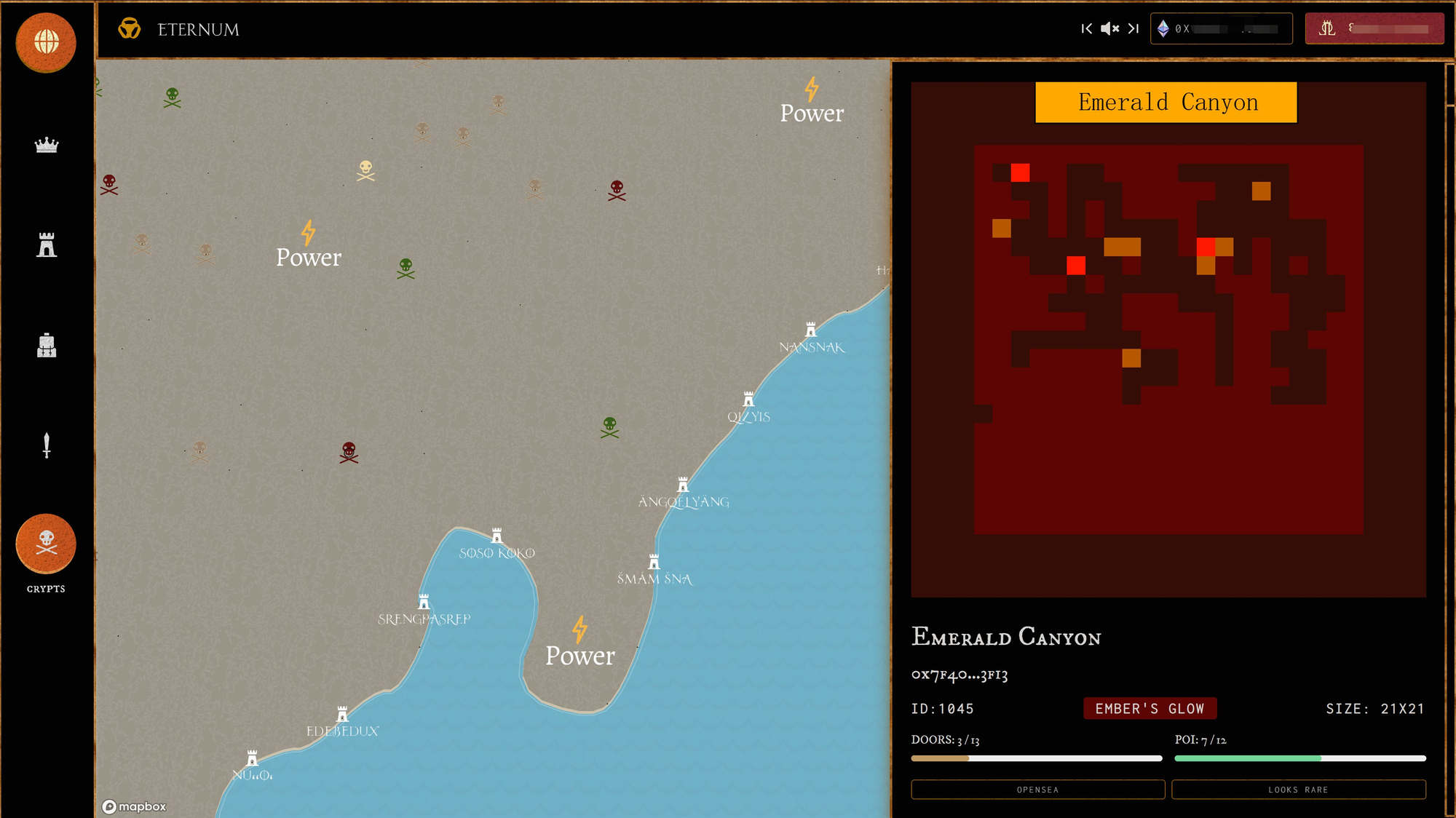 The atlas featuring Crypts and Caverns as Skeleton heads and Realms on the seaside