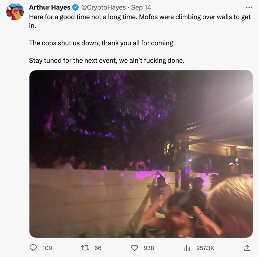 Arthur Hayes 发布推文强调活动的火爆