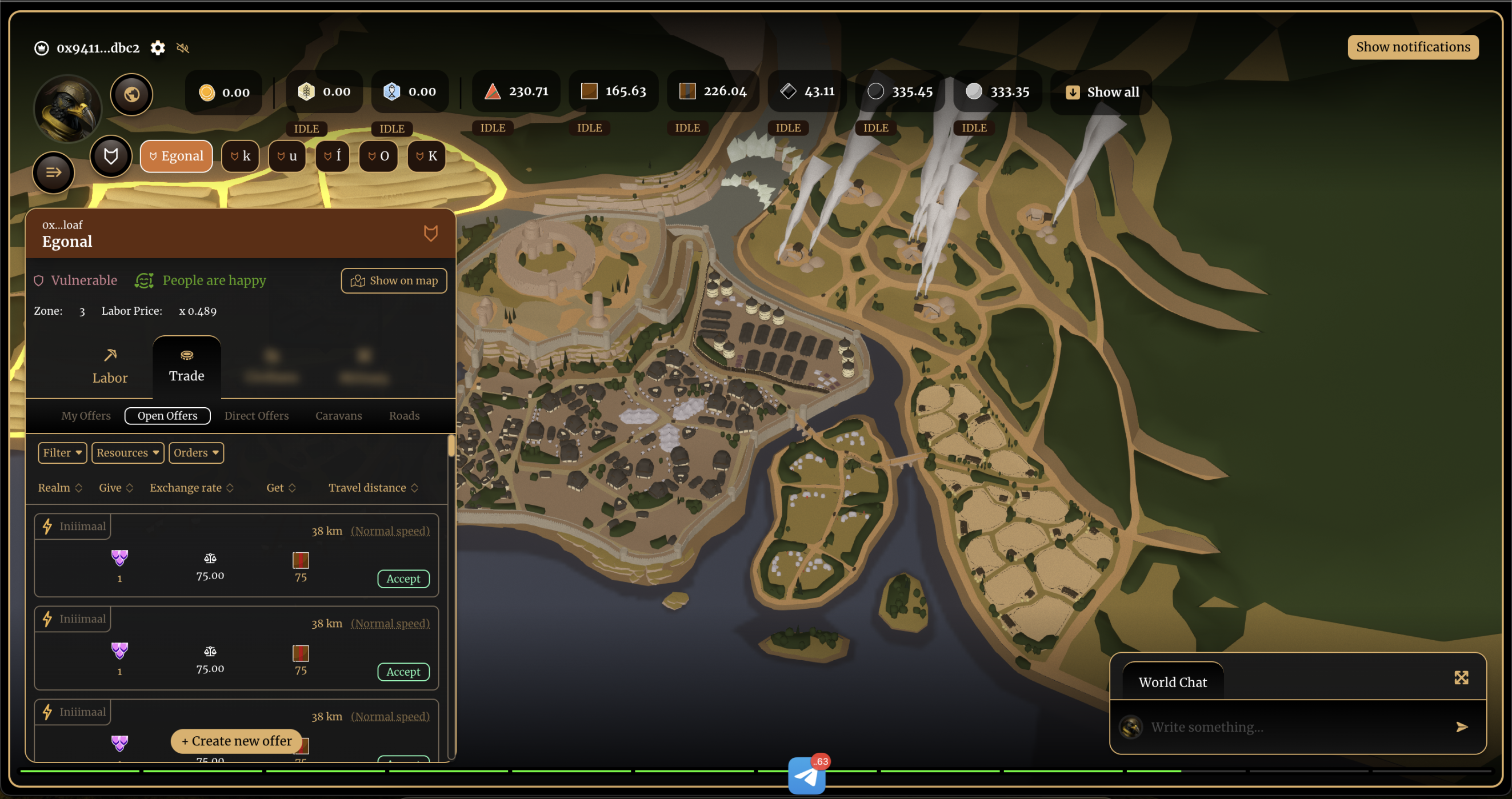 Eternum 游戏客户端 - 在 Realm 观察和管理视图中。