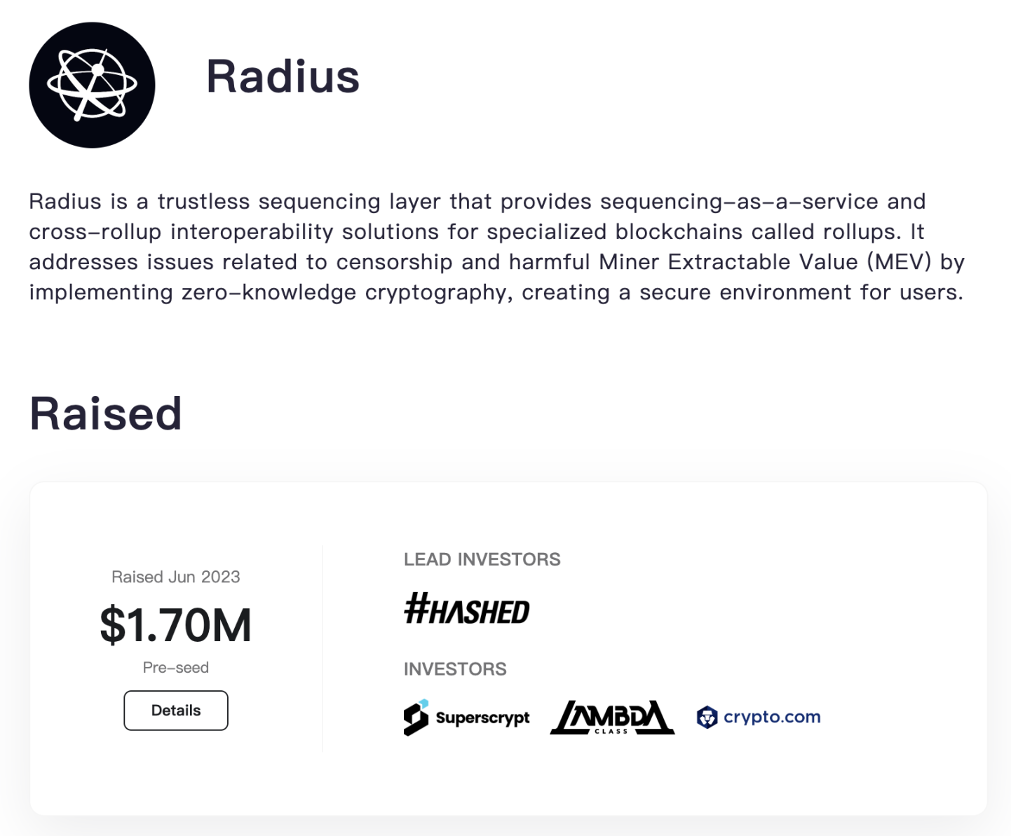 Radius 融资信息