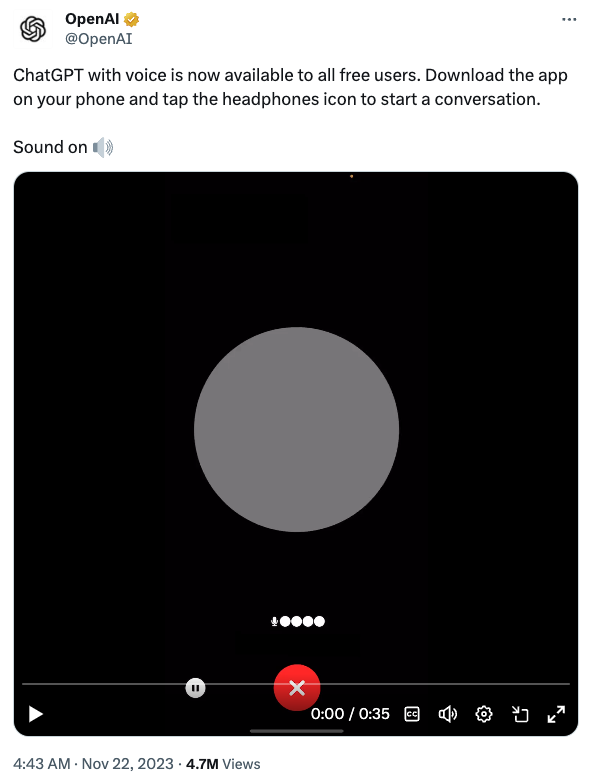 OpenAI：ChatGPT Voice 功能已向所有用户免费开放- Foresight News