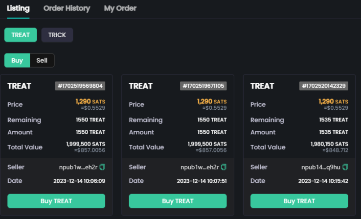 TREAT 和 TRICK 当前价格 0.55