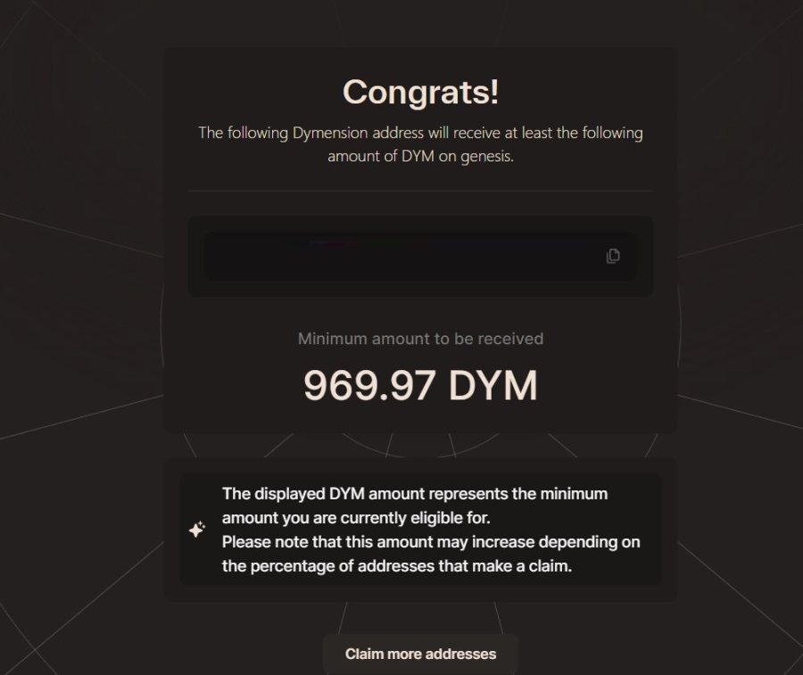 获得 900 多个 DYM 空投