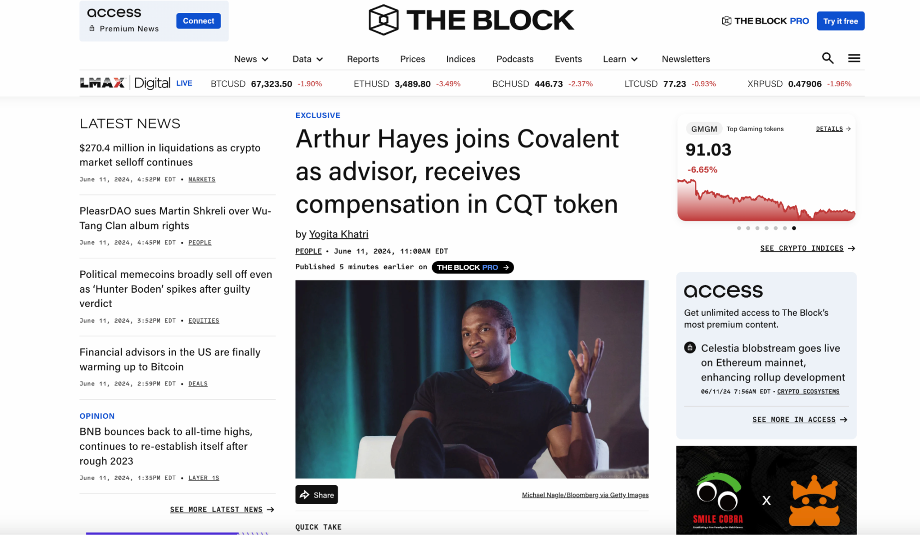 BitMEX 联合创始人Arthur Hayes 加入Covalent Network（CQT）担任战略顾问- Foresight News