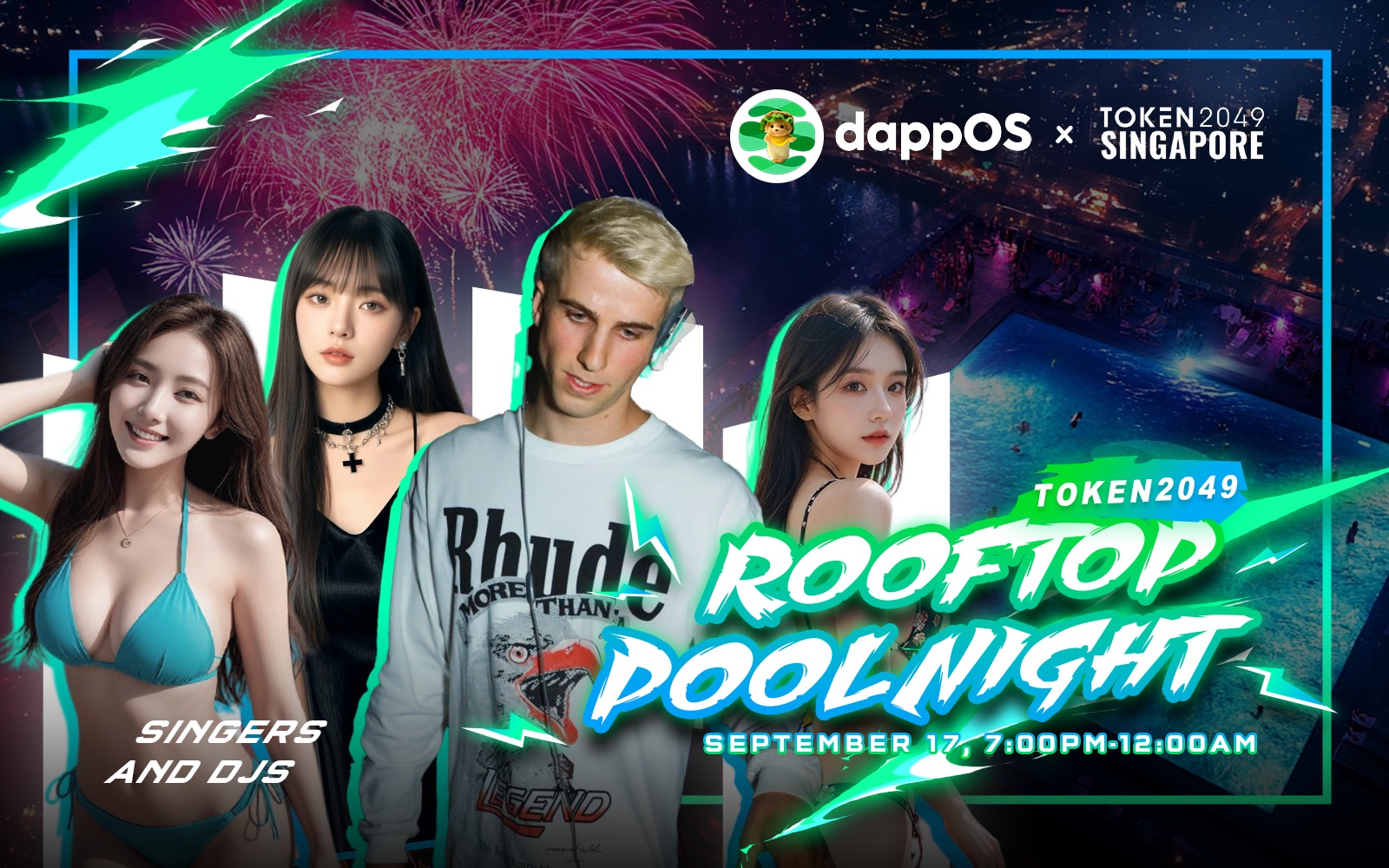 dappOS Rooftop Pool Night