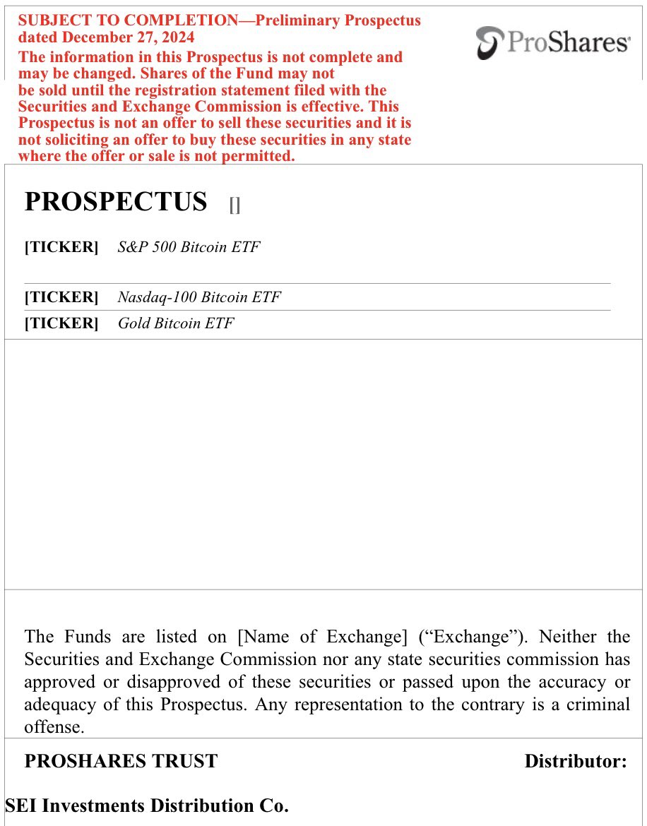 ProShares 申请推出基于标普 500、纳斯达克 100 和黄金的比特币对冲型 ETF