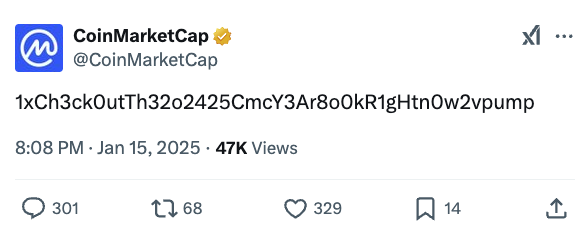 CoinMarketCap 发布年度报告相关推文，非 Meme 币合约地址