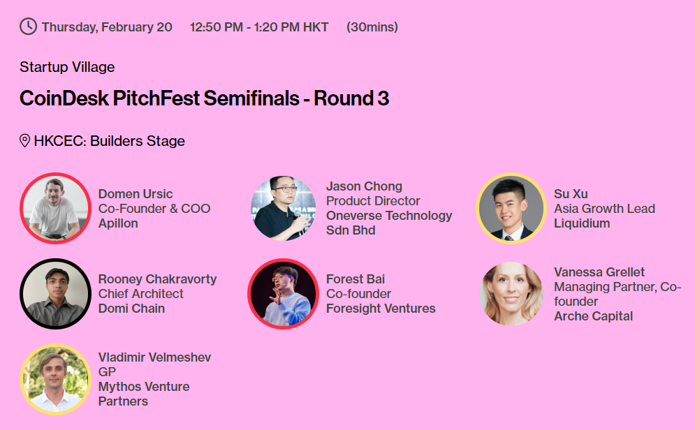 CoinDesk PitchFest 半决赛 2 月 20 日举行，Foresight Ventures 联创 Forest 参与评审