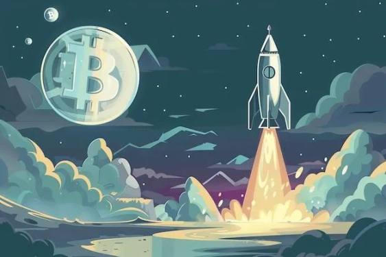 比特币上涨 比特币 BTC 到月球的火箭图表|优质 AI 生成图像