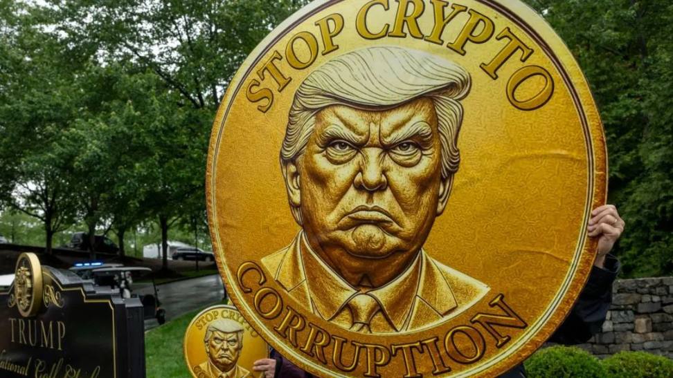 Investors descend on Trump's golf club for $148m meme coin dinner amid protests | US News | Sky News