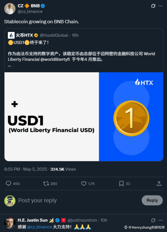 CZ 今天给孙哥火币的稳定币项目转贴了。 火币可是搞砸了 USDD 这个垃圾的,不知道这个 USD1 会是什么橙色。 希望大表哥参|